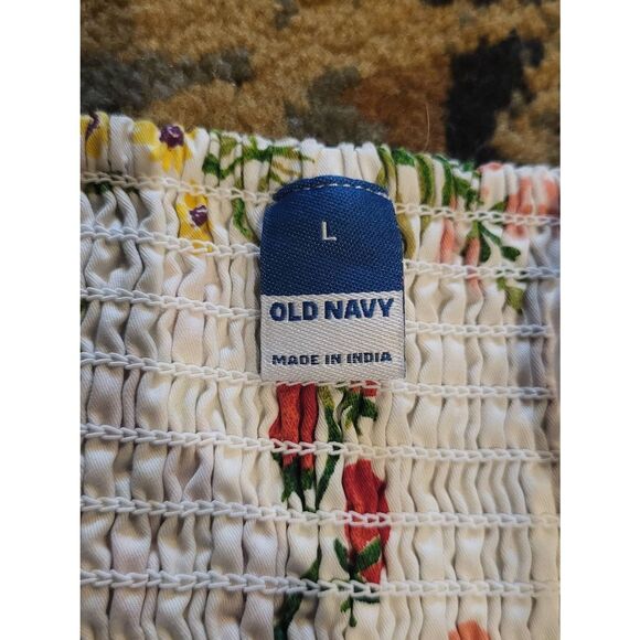 Old Navy Dress Women's Large White Fruit Floral Fit & Flare Tie Front Midi - Picture 5 of 6